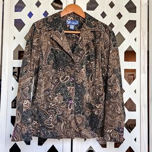 👕 Brown Paisley Lightweight Padded Shoulder Button Up Blazer